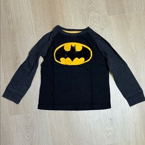 Batman Kids Long Sleeve Tee - Black and Gold Velvety Bat Signal 5T